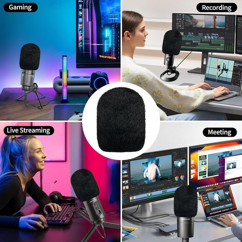 JYUVICT فلتر صوتي لميكروفون Audio-Technica AT2020، أغطية ميكروفون من الفوم مع غطاء رياح فروي فلتر تسجيل صوتي وعزل الضوضاء لـ AT2020USB AT2035 AT2040 AT2050 ATR2500 ATR2500X AT4040 - Image 2